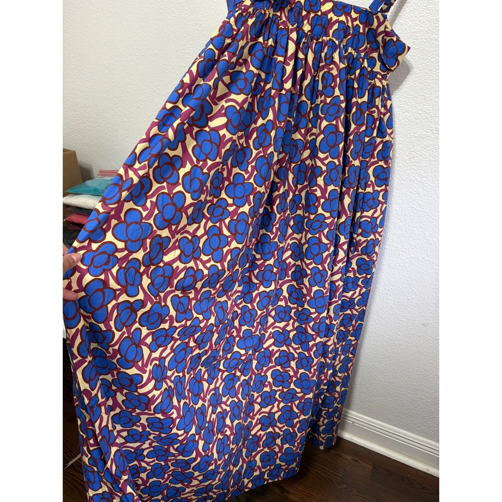 ODEEH Womens Floral Cotton Maxi Dress Blue Purple Yellow Square Neck Pockets 40 - Picture 13 of 14